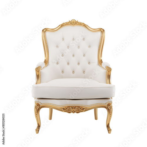 Elegant White Chair With Golden Accents in a Simple Setting for Home or Offic...