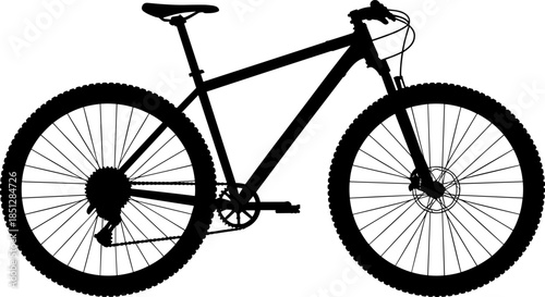 Vector Illustration of a Mountain Bike Silhouette, Featuring a Detailed Off-Road Bicycle Frame and Knobby Tires for Cycling and Outdoor Sports Concepts