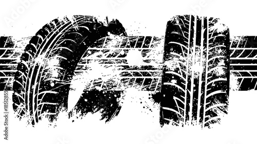 Auto tire tread grunge element. Car and motorcycle tire pattern, wheel tyre tread track. Black tyre print. background Vector eps 10
