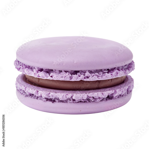 Delicious Purple Macaron With Chocolate Filling on White Background