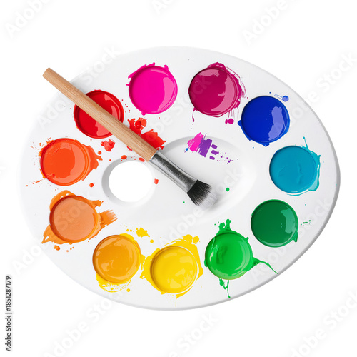 Colorful Paint Palette With Various Paint Spots on a White Surface
