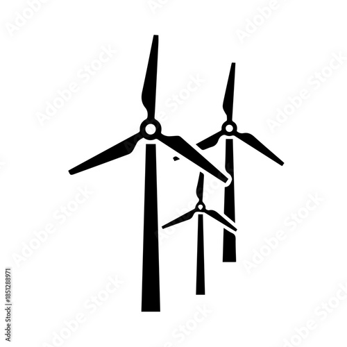 Three wind turbines in a row