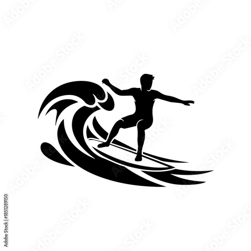 Surfer riding wave silhouette