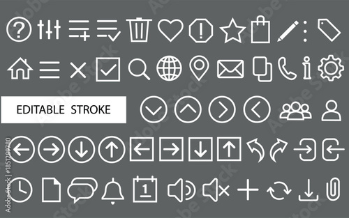 A set of white interface and navigation icons for web design and applications