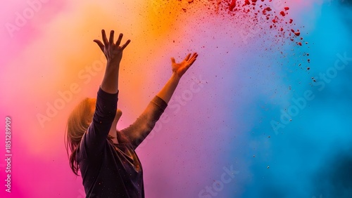 Vibrant celebration of holi festival with colorful powder explosions