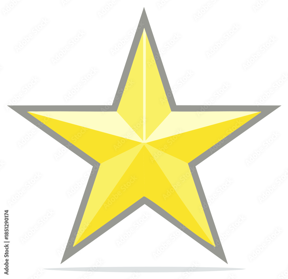 Obraz premium Shiny yellow five pointed star graphic with golden facets representing excellence and top rating