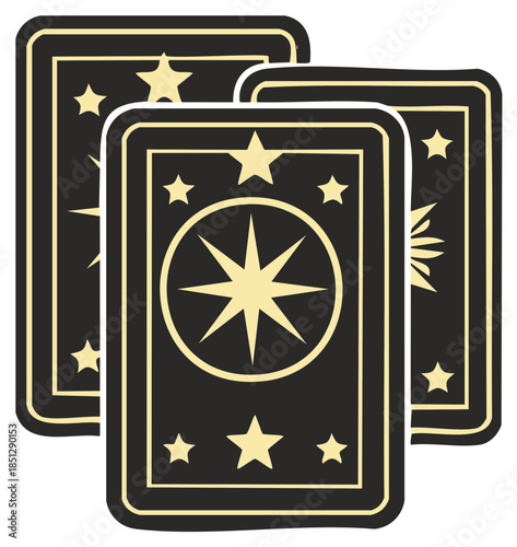 Mystical tarot card spread with celestial star designs for divination and fortune telling