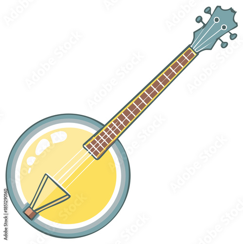 Stylized Banjo Folk Music String Instrument Cartoon Illustration