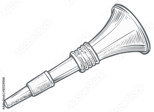 Vintage style bugle or herald trumpet musical instrument line art illustration