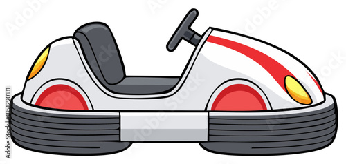 Retro Bumper Car with Red and White Stripes and Yellow Headlights