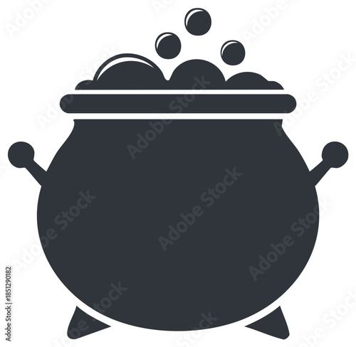 Bubbling Cauldron with Handles and Bubbles Symbolizing Magic or Alchemy