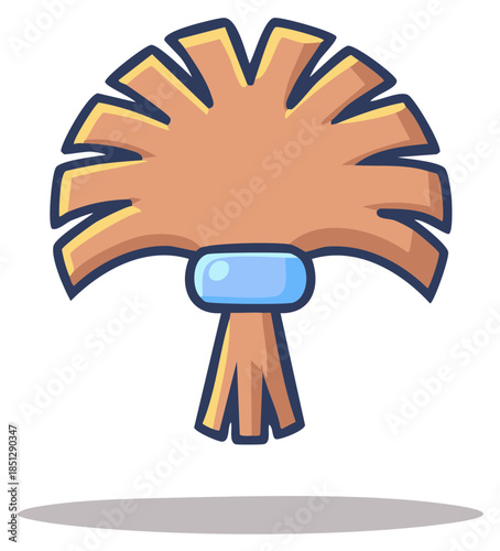 Cartoon illustration of a fan-shaped wooden tool with a blue center.