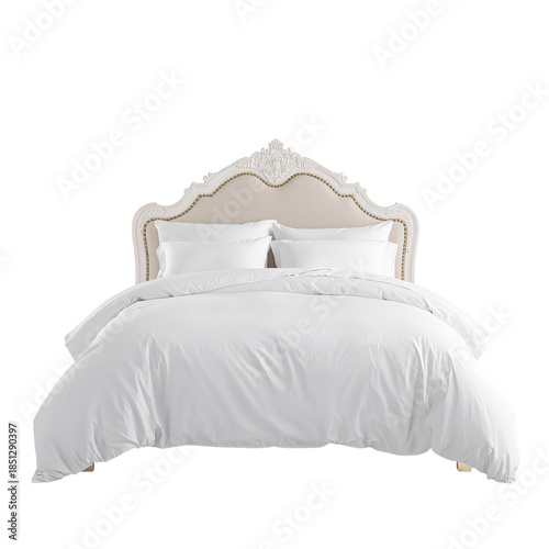 Cozy Bedroom With White Bedding and Elegant Headboard for Restful Sleep