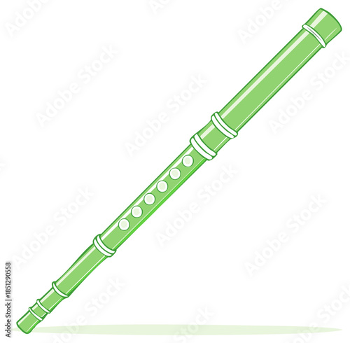 Stylized Green Bamboo Flute Musical Instrument Vector Illustration