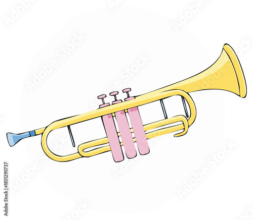 Yellow trumpet with pink valves and blue mouthpiece illustration