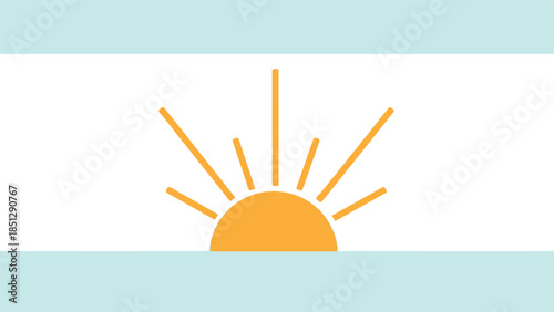 Minimalist graphic illustration of a vibrant orange sun icon with radiating light rays above soft striped background design element