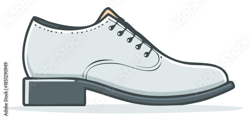 Formal white dress shoes illustration with laces and heel, mens fashion item.