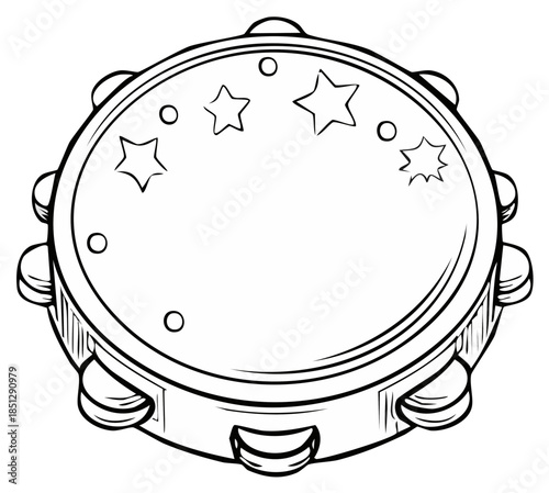 Line Art Tambourine with Stars and Circles Percussion Instrument