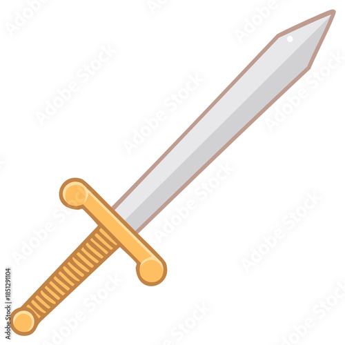 Classic Medieval Sword Vector Illustration with Golden Hilt and Silver Blade