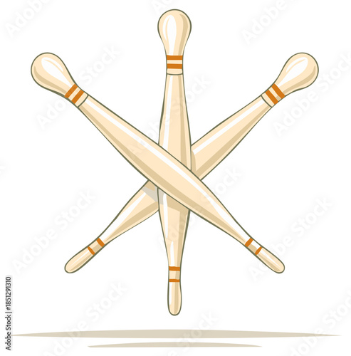 Three Wooden Juggling Clubs Intertwined for Performers Act in Entertainment Genre