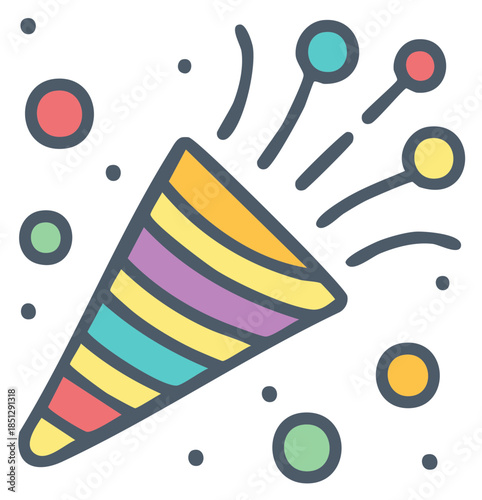 Colorful party popper illustration with confetti in an abstract style.