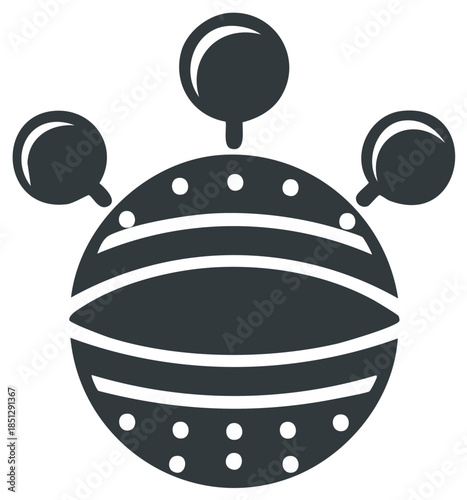 Abstract illustration of a futuristic object with a spherical design and protruding spheres