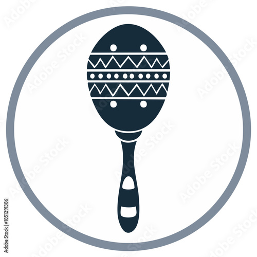 Simple maraca musical instrument silhouette icon with a traditional decorative pattern