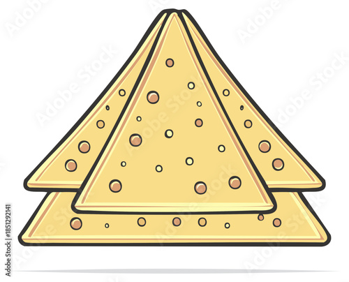 Cartoon illustration of three golden folded crepes stacked with a dotted texture