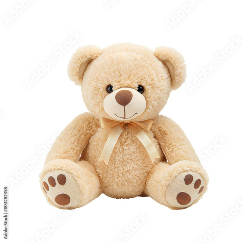 Soft Teddy Bear With Bow Sitting on a Flat Surface Indoors During Daylight Hours