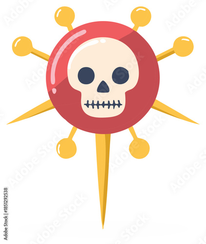 Dangerous virus icon with a skull symbol stylized as a voodoo pin illustration
