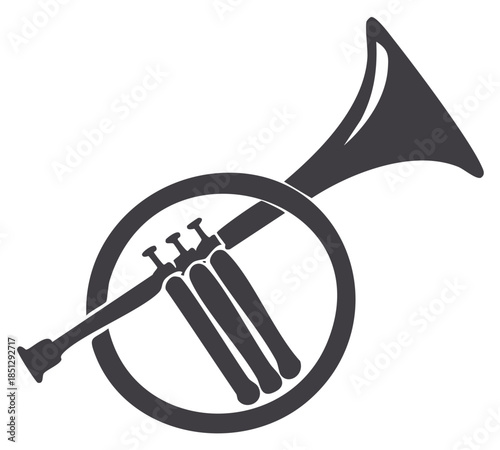 Circular Icon with a Stylized French Horn Brass Musical Instrument