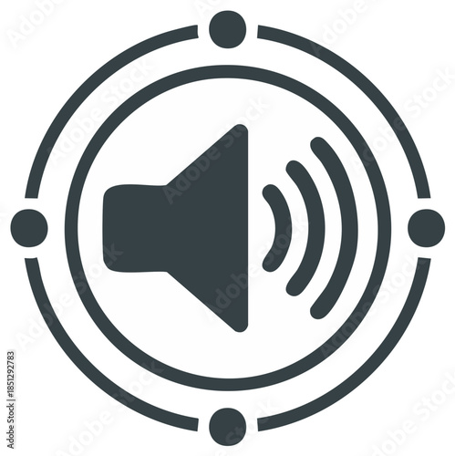 Audio volume symbol with sound waves and graphic elements for broadcast content