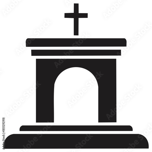Minimalist Christian altar icon with a classic arch and prominent cross symbol