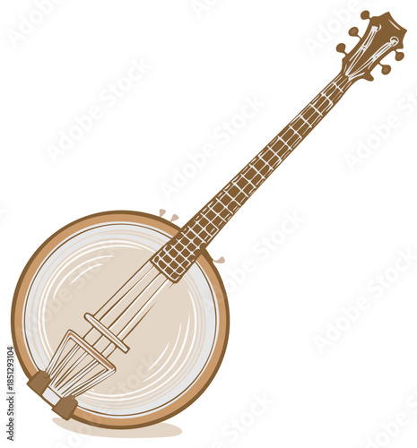 Stylized illustration of a traditional banjo musical instrument in a clean flat design style.