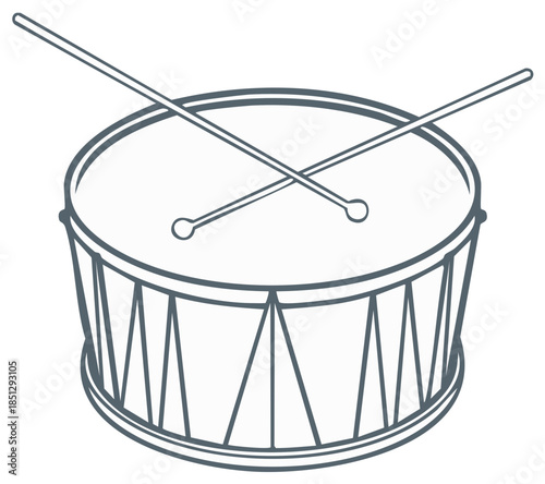 Illustration of Drum and Drumsticks, Musical Instrument, Line Art Design