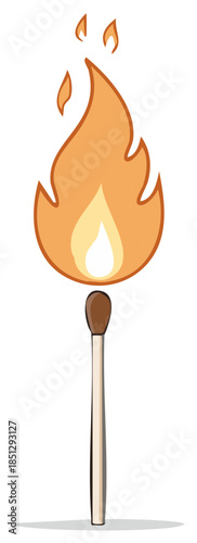 Burning Matchstick Illustration, Heat Source, Flames, Lighting, Simple Design