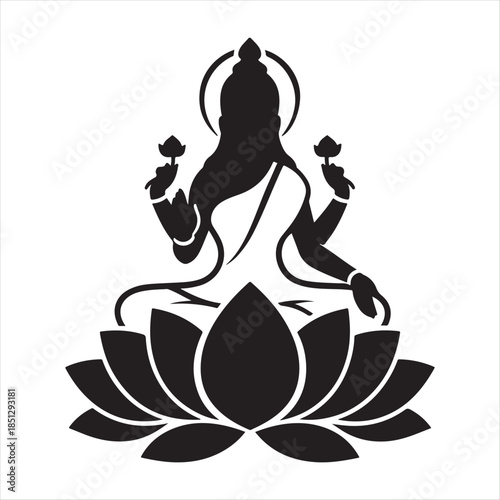 Elegant Black Silhouette Goddess Seated On Lotus Flower Vector