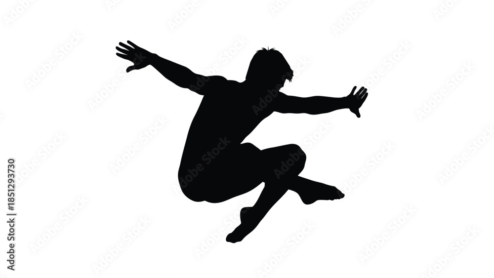 Fototapeta premium Silhouette of a person jumping with arms outstretched