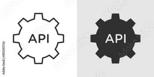 API icon representing application programming interfaces, featuring interconnected nodes or code brackets to symbolize software integration, data exchange, and connectivity between systems.