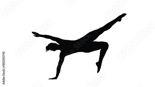 Silhouette of a person performing a handstand with long hair