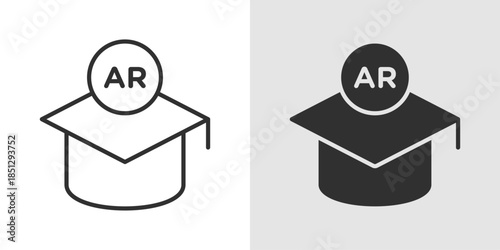 AR education icon representing augmented reality learning, featuring a book, graduation cap, or tablet with AR elements to symbolize interactive and immersive educational experiences.