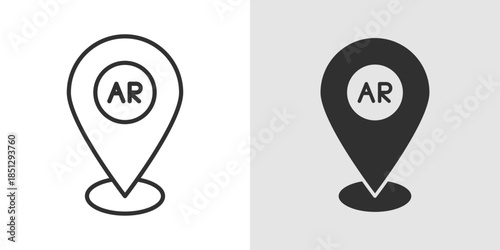 AR navigation icon representing augmented reality wayfinding, featuring a location pin or directional arrows with AR markers to symbolize interactive, real-world navigation.