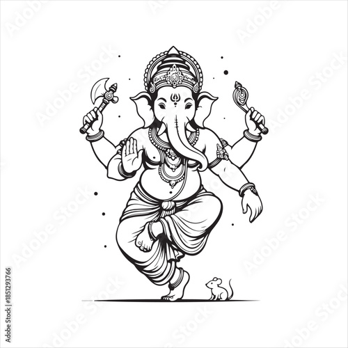 Goddess Ganesha Standing With Mouse Illustration Vector