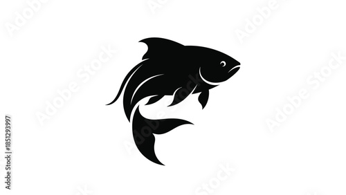 Black silhouette of a fish with whiskers swimming white 1