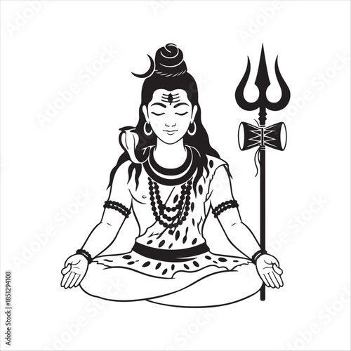 Meditation Illustration Of Hindu God Shiva In Relaxed Pose Vector