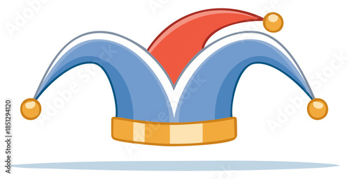 Cartoon Jester Hat with Balls and Blue Horns Classic Design for Party or Entertainment