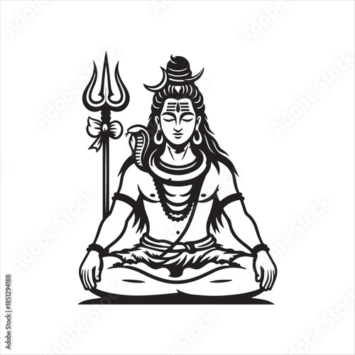 Meditation illustration of Shiva with trident and snake Vector