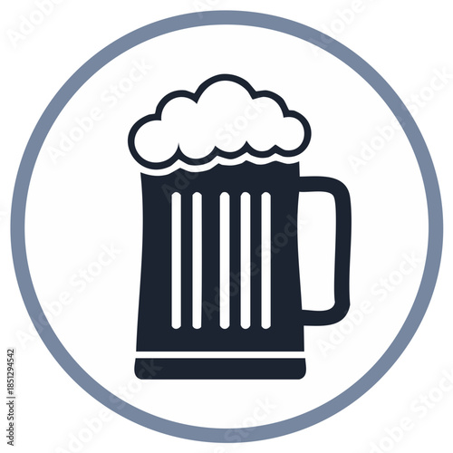 Draft beer illustration icon. Stout with foam in a mug. Cold alcoholic drink.