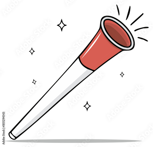 Red and White Vuvuzela or Party Horn Vector Illustration