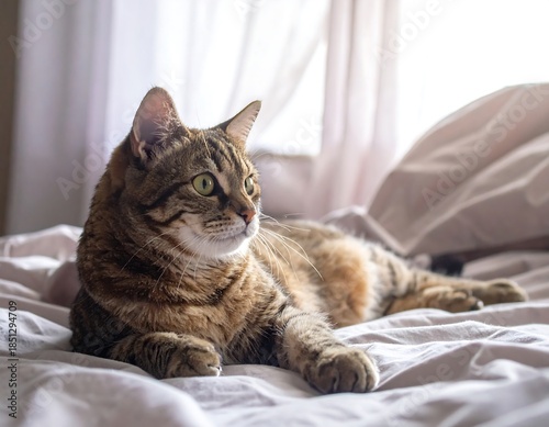 Wallpaper Mural Tabby cat lounging on a bed Torontodigital.ca